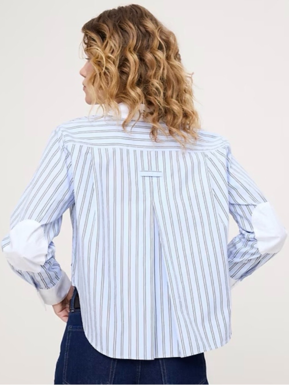 Cropped Cotton Polin Shirt with Elbow Patches